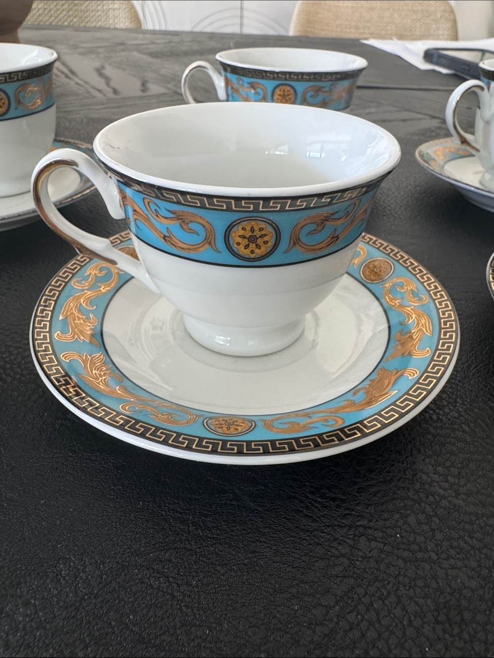 Luxury Gold & Turquoise Porcelain Teacup and Saucer - Home Dining miniature